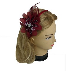 4 pieces Feather Leopard Flower w/ Pearl Satin Headband 0.4″ width Assorted