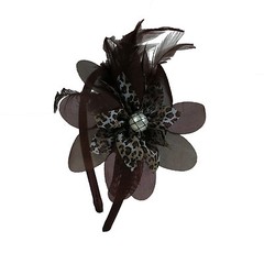 4 pieces Feather Leopard Flower w/ Pearl Satin Headband 0.4″ width Assorted