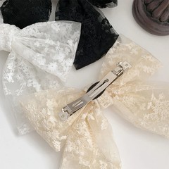 Lace bow hair clip, embroidered sweet and elegant, ribbon spring clip