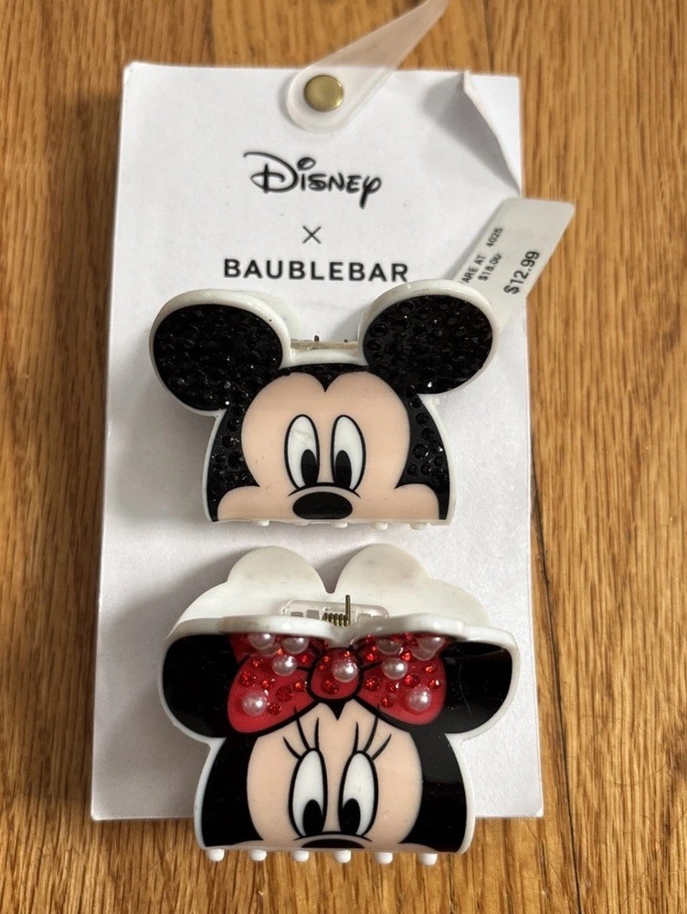 Disney Baublebar Mickey & Minnie Mouse Pearl Rhinestone Hair Claw Jaw Clips NEW
