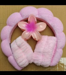 Pink Flower Hair Clip with Bow Accent – Solid Plastic & Fabric, Women