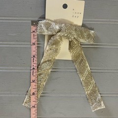 a new day Silver Beaded Ivory Ribbon Hair Clip And Twister Scarf Set NWT