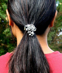 Rose Hair Hook – Silver Ponytail Holder Festival Jewelry – Medieval Metal