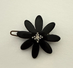 Hair Barrettes Lucite & Rhinestone Butterefly, Black Flower,Small Bar w/Stones