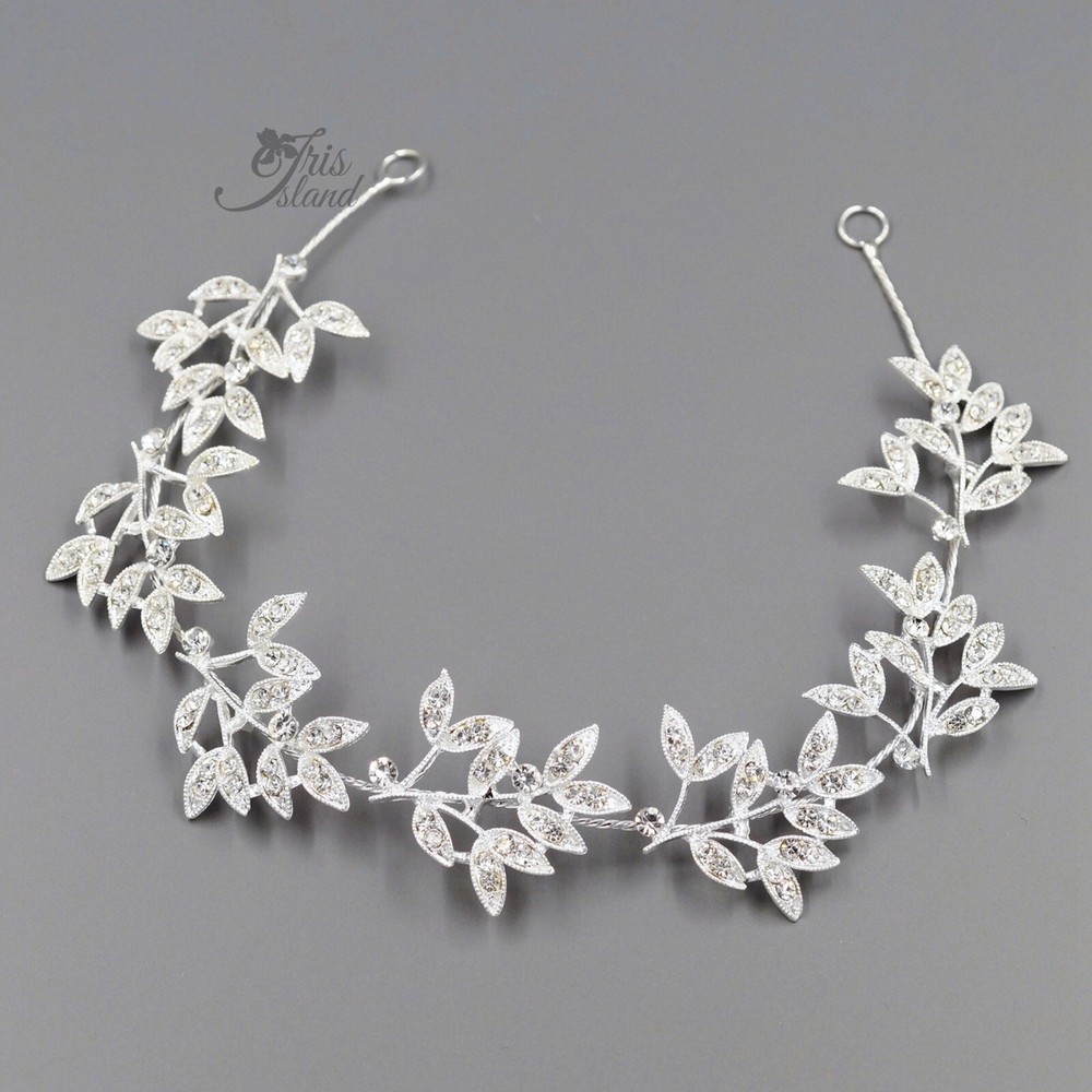 Leaf Floral Bridal Wedding Headband Headpieces Tiara Clear Crystal Silver 30057