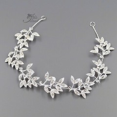 Leaf Floral Bridal Wedding Headband Headpieces Tiara Clear Crystal Silver 30057