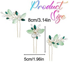 3 PCS Pearl Bride Wedding Hair Pins Gold Leaf Green Crystal Accessories