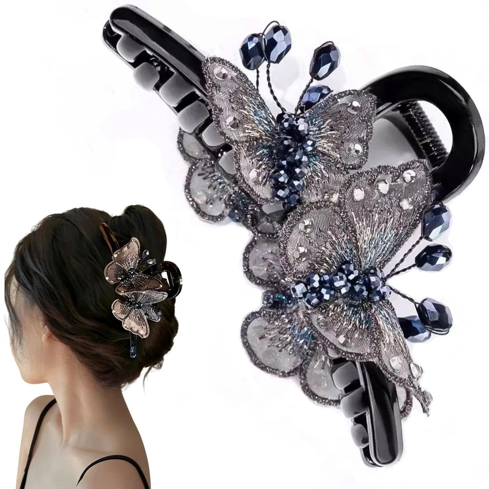 Elegant Lace Butterfly Embroidered Hair Claw 1 Count (Pack of 1), Black