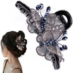 Elegant Lace Butterfly Embroidered Hair Claw 1 Count (Pack of 1), Black