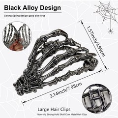 NWT Skull Skeleton Hand Bone Hair Clip Metal Skull Claws Hair Accessories (J123)