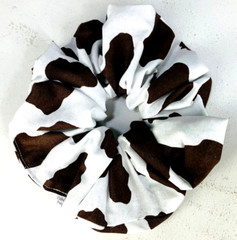 Handmade Women’s Scrunchies size XL White w/ Cow Print Brown Cotton Fabric New