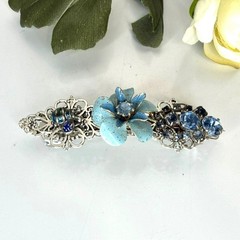 Blue Flower Barrette | Handmade Vintage Jewelry Hair Clip | One of a Kind Floral