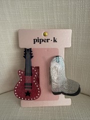 Piper K Boot & Pink Guitar Western Country Hair Clip Nashville Cowgirl NWT
