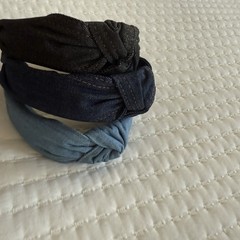 Women’s Denim Knotted Headband For Hair 3 Pieces Variety Of Blue Jean Colors