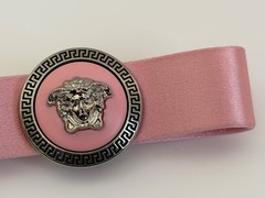 NWT Versace Pink Gianni Ribbon Medusa Tribute Logo Satin Bow Hair Clip Barrette