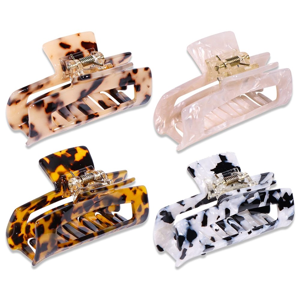 Magicsky 4PCS Hair Claw Clips, Acrylic Banana 1 Count (Pack of 4), Brown