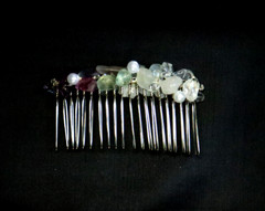 HAIR CLIP COMB CLIP SEA GLASS AVENTURNE AMETHYST CLEAR QUARTZ PEARL HAND MADE