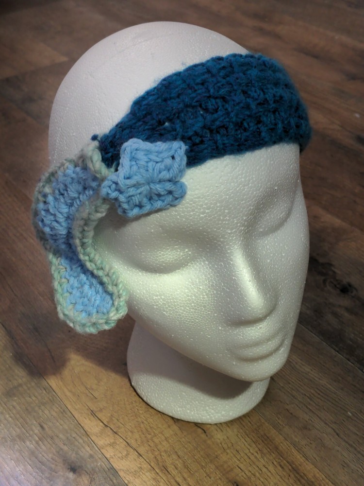 Handmade Crochet Headband, Blue With Moon And Star, 100% Acrylic, Infant