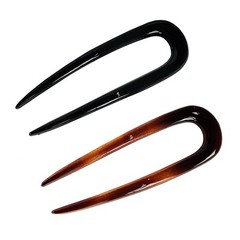 French Set of 2 Tortoise Shell Brown Black Celluloid Chignon Bun Hair Updo U …