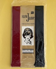 Vintage Two Slim Jane Headbands Black Red Nylon Stretch 60’s New NOS
