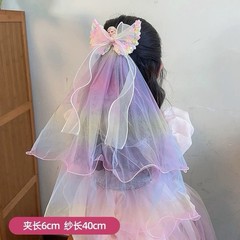 Butterfly Bow Multicolor Organza Barrette Beaded Ombre Fairy Hair Elsa Clip