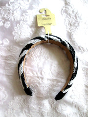 NATASHA BLACK & WHITE BEADED SPARKLE HEADBAND NWT