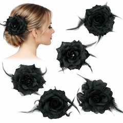 4 PC Women Double-Sided Flower Hair Clip Claw Clip Floral Bun Updo Accessory Lot
