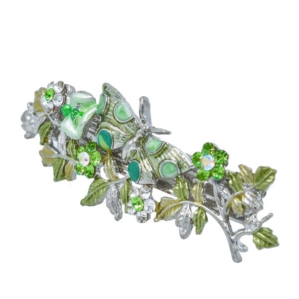 The Crystal Butterfly and Flower Green Barrette