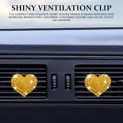 4PCS Heart-Shaped Car Vent Clip with Rhinestone, Vent Clip Car Style1 Yellow