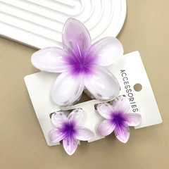 3Pcs Sweet Colorful Plumeria Flower Shark Clip Hair Claw Bohemian Ponytail Clip