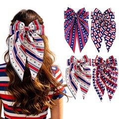 4pcs Independence Day Hair Bows for Women,Star Striped Long Ribbon Spring Cli…