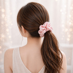 Satin Scrunchies Hair Ties Set of 4 Pink Blue Cream Blush Handmade USA