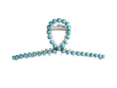 Extra large turquoise blue stone silver metal western loop hair claw clip