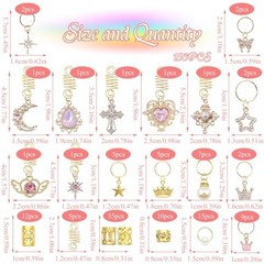 156Pcs Pink Crystal Dreadlocks Jewelry, Gold Hair Cuffs & Rings, Braids Decor