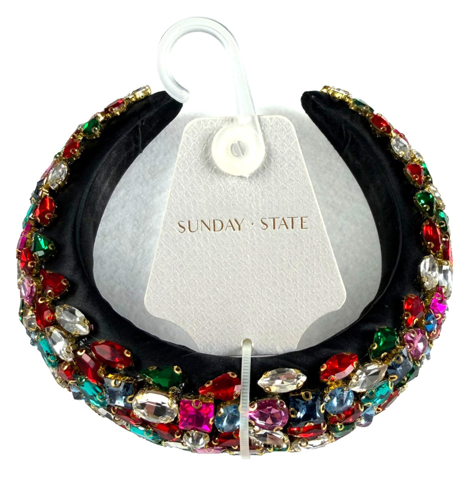 Sunday State Big Black Headband – Rhinestones Gemstones for Adult – NWT
