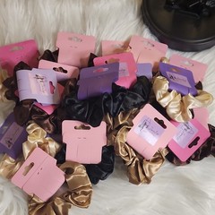 24 Pc Women Satin Scrunchies Lot Multicolor Solid Colorful Hair Accessories