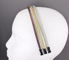 Gold Silver Brown glitter sparkly thin skinny 3/16″ wide set 3 headband teeth