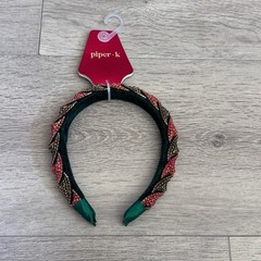 Piper K Green Velvet Rhinestone Twisted Padded Headband Red Gold Holiday Glam