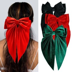 3 PCS Large Velvet Hair Bows Long Tail Alligator Clips Coquette Black Red Green