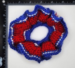 Set of 2 Handmade XL Crochet Scrunchies Red White Blue Patriotic July 4th