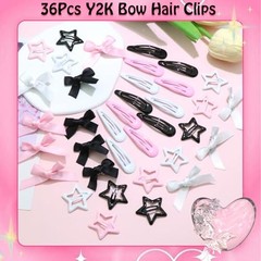 36Pcs Valentine’s Day Pink Bow Hair Clips Y2K Star Hair Black,White,Pink