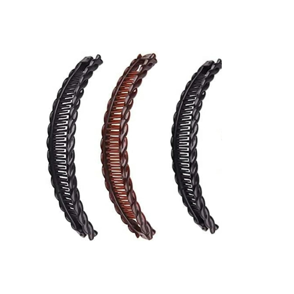 3Pcs Two Black And One Brown Tort Banana Clips Fish Clips Vintage Clincher Combs