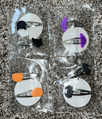 Halloween Hair Clip Barette Sets Black Cat, Purple Bat, Spider, Orange Pumpkin