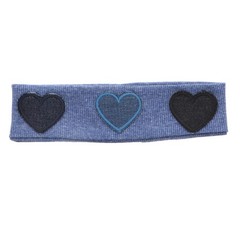 Girls Headband with Three Hearts Ribbed Headwrap – Blue Denim