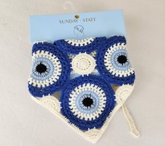 Sunday State Crochet Head Scarf Blue Holds Hair Back Boho Bandana Hair Scar New