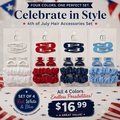 Melody 4th of July Hair Accessories Set Red White Blue Scrunchies Clips 24pc NEW