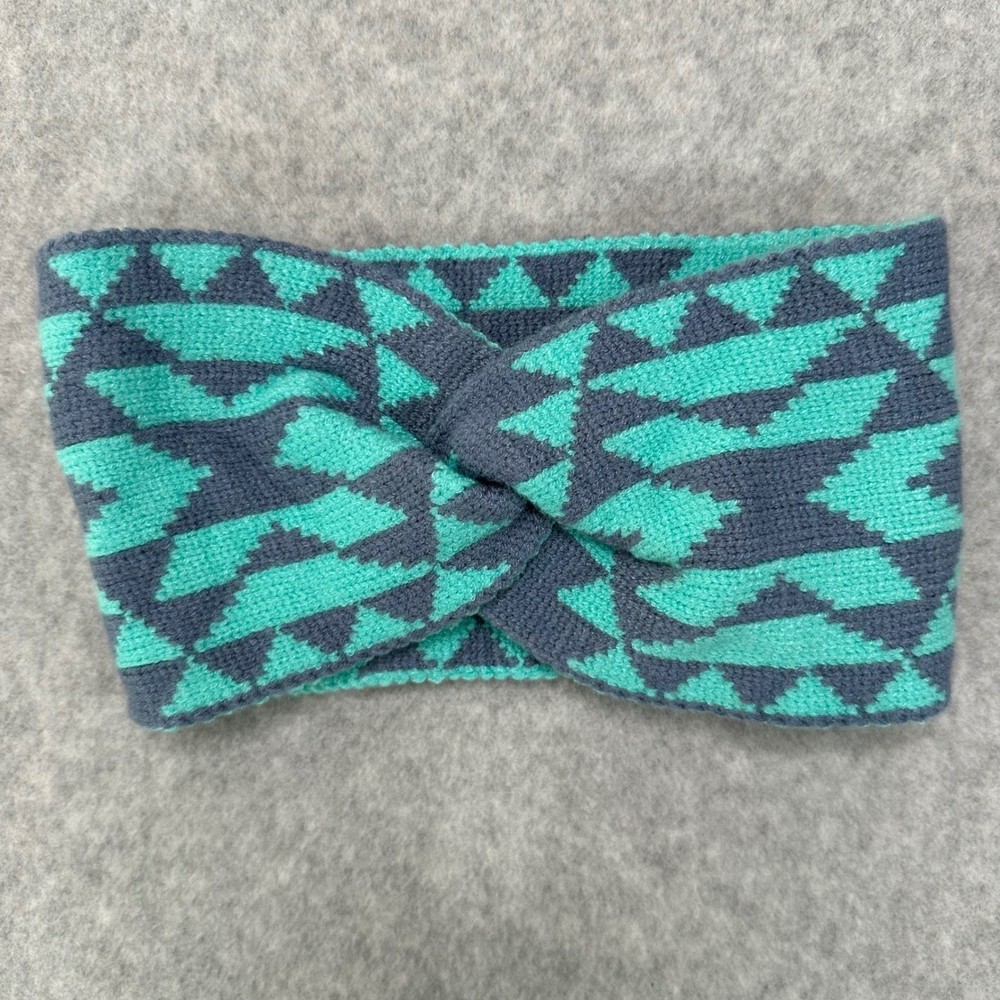 Womens Geometric Aztec Knit Headband Ear Warmer Teal Blue Twisted Turban