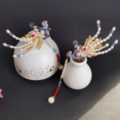 Chinese Hanfu Hair Jewelry Flower Tassel Hairpin Hairclip Crown Bridal Headdress