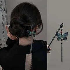 2024 Chinese Style Butterfly Flower Tassel Zinc Alloy Hair Stick for Women