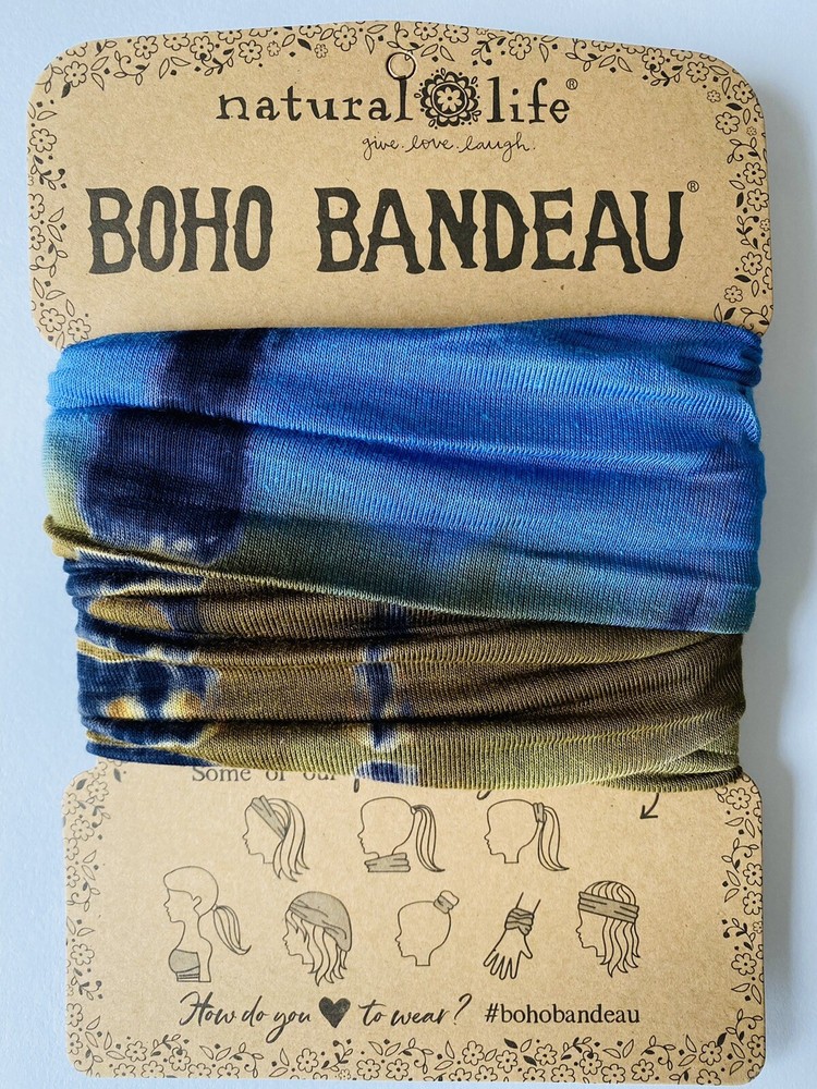 Natural Life Boho Bandeau Tie Dye OLIVE BLUE Full Buff Hippie Pretty karma buff